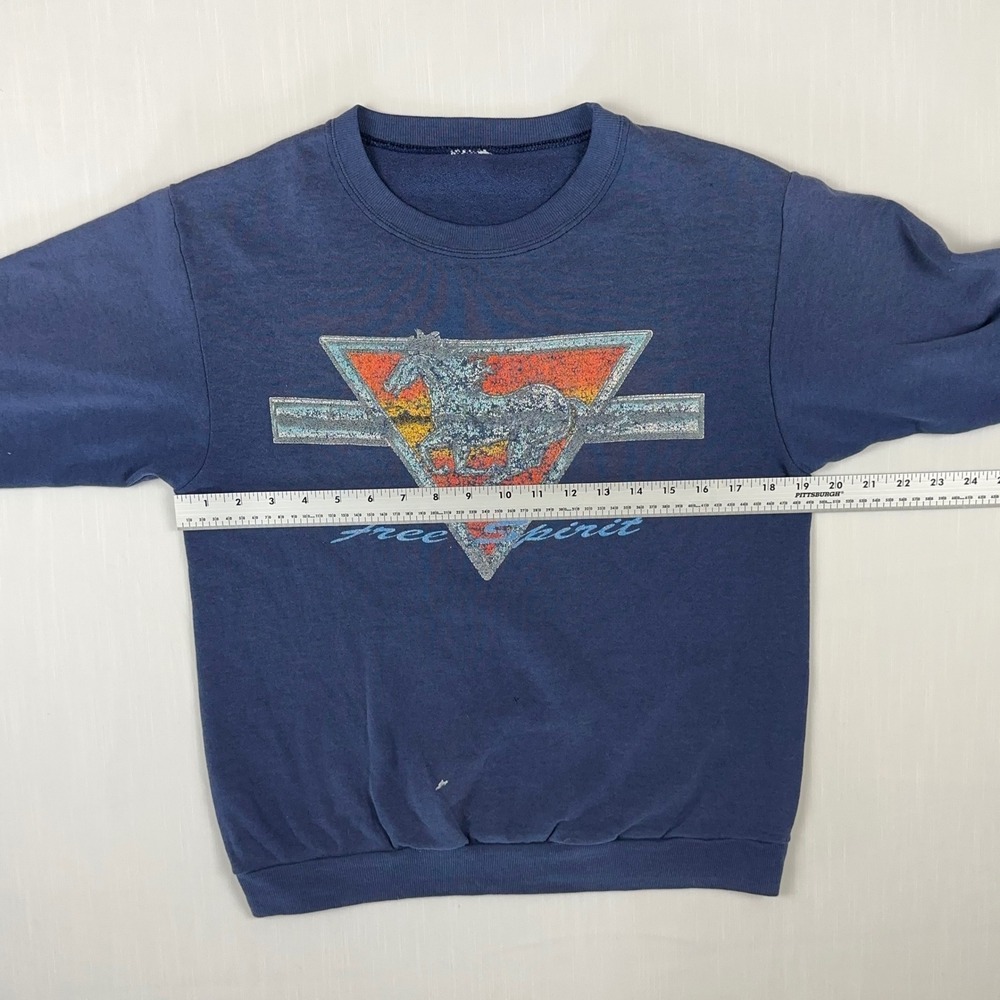 Vintage‎ Free Spirit Horse Graphic Blue Crewneck Sweatshirt Womens Medium Retro - Picture 6 of 8